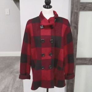 Keren Hart black and red buffalo plaid pea coat / jacket size XL 0100889